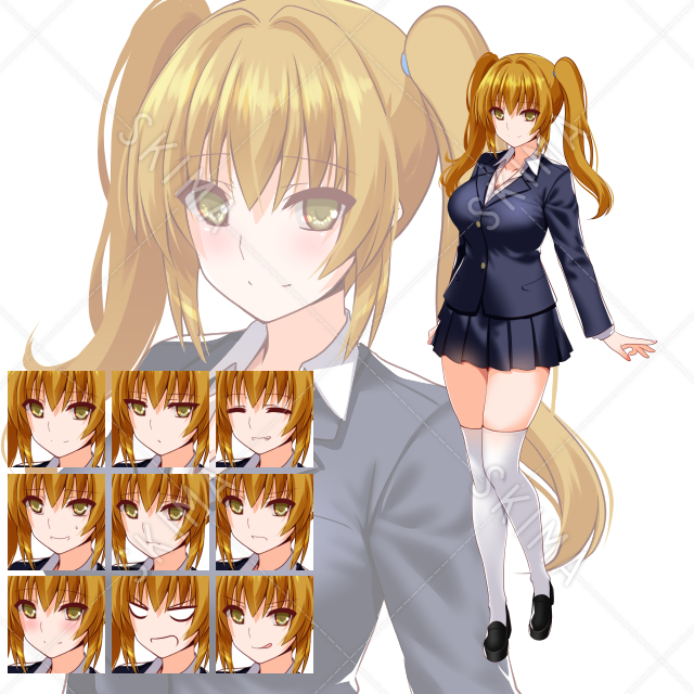 【表情９種】ツインテールブレザー少女