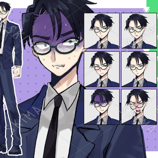 【お試し価格】神経質なスーツさん+表情全6種+SDキャラ