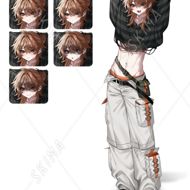 【表情差分6種】男性立ち絵(長髪、へそ出し)