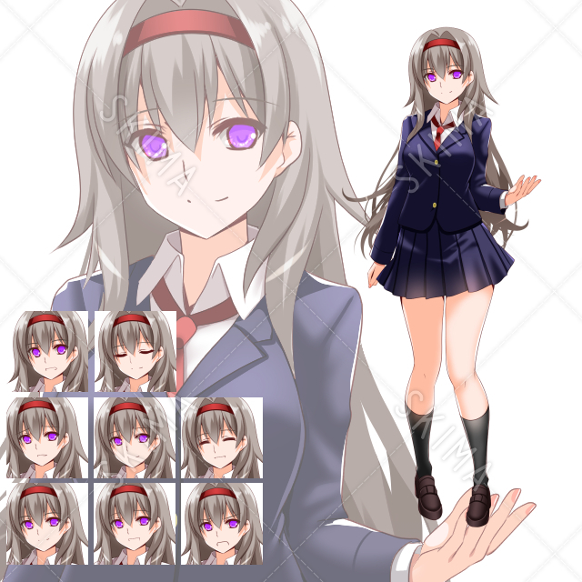 【表情８種】カチューシャブレザー少女