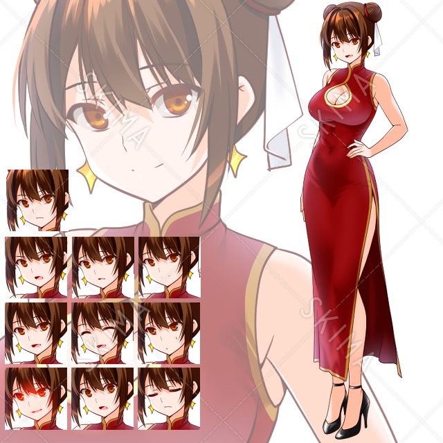 【表情１０種】中華っぽい服少女