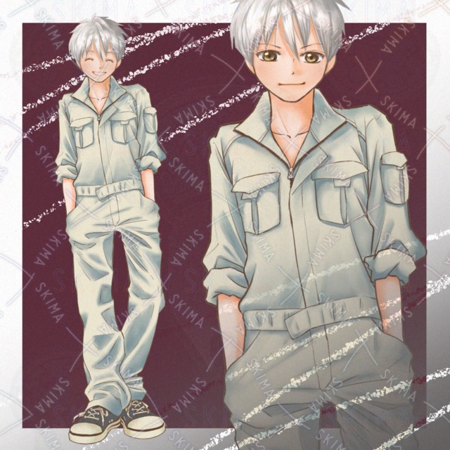 銀髪の作業着男子