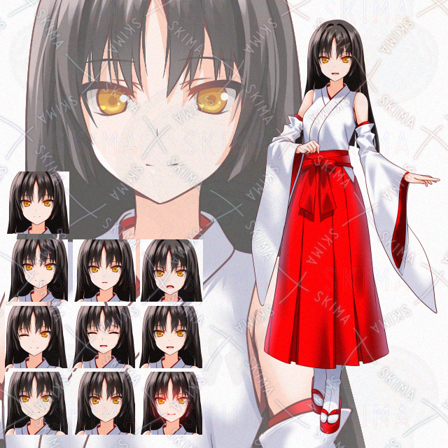 【表情１０種】黒髪肩出し巫女