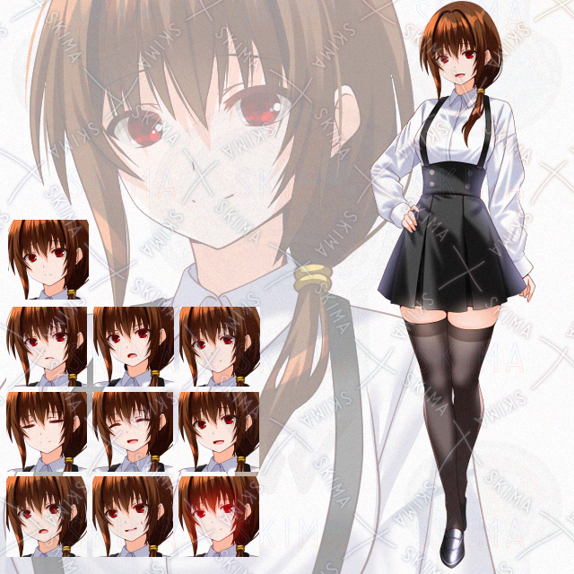【表情１０種】一房結び少女