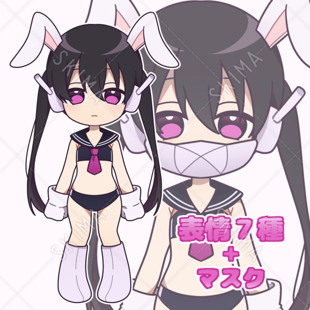 Image of Standing] Girl with cyber-like rabbit ears [Mini-character].