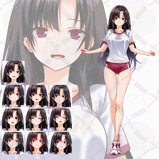 【表情１０種】黒髪体操服少女