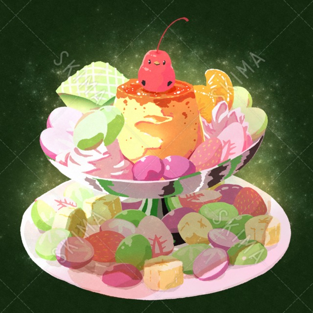 †フードアニマルシリーズ†プリン・ア・ラ・モードの上のチェリーとり