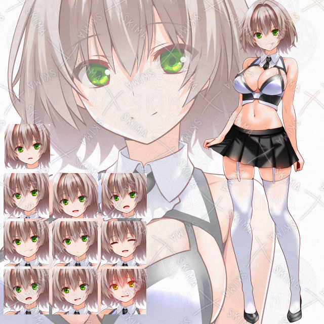 【表情１０種】ミニスカボブ少女