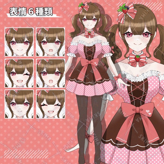 いちごチョコモチーフ衣装の女の子【表情差分6種】