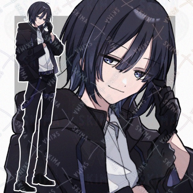 手袋をした黒い服の男性【全身立ち絵・表情7種 】