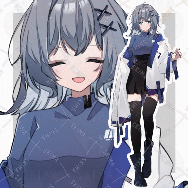 サイバーパンク風の少女(青) 【全身立ち絵・表情7種 】