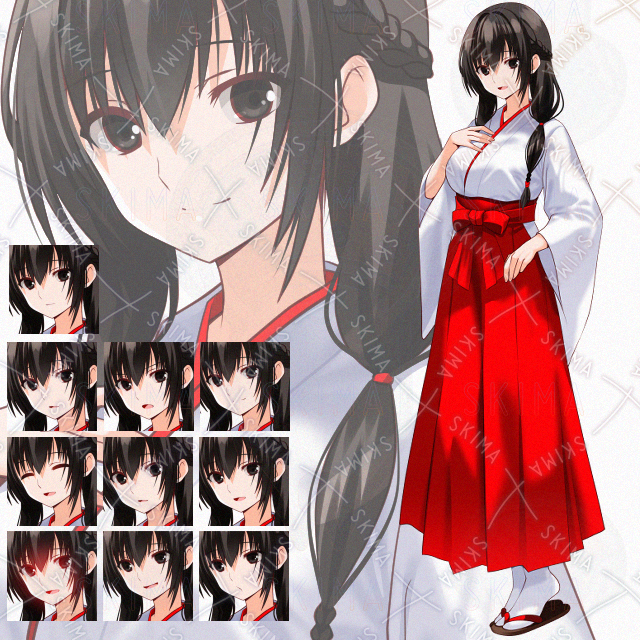 【表情１０種】黒髪巫女少女