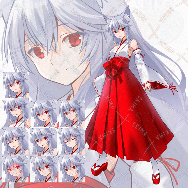 【表情１０種】狐耳巫女少女