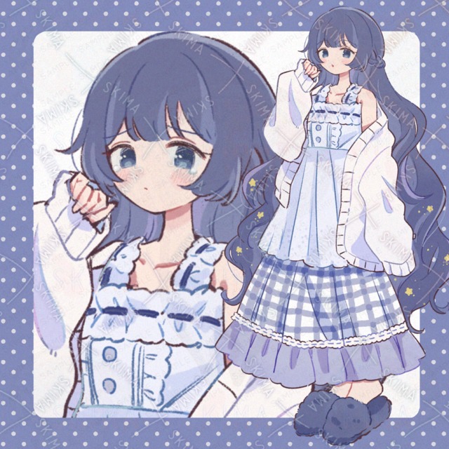 青い部屋着の女の子【表情6種】