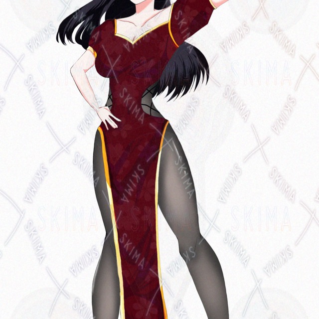 Image 2 of Black Hair Red China Dress Girl