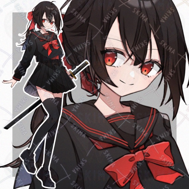 刀を持ったセーラー服の少女【全身立ち絵・表情7種 】