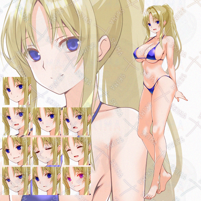【表情１０種】金髪ポニテビキニ少女