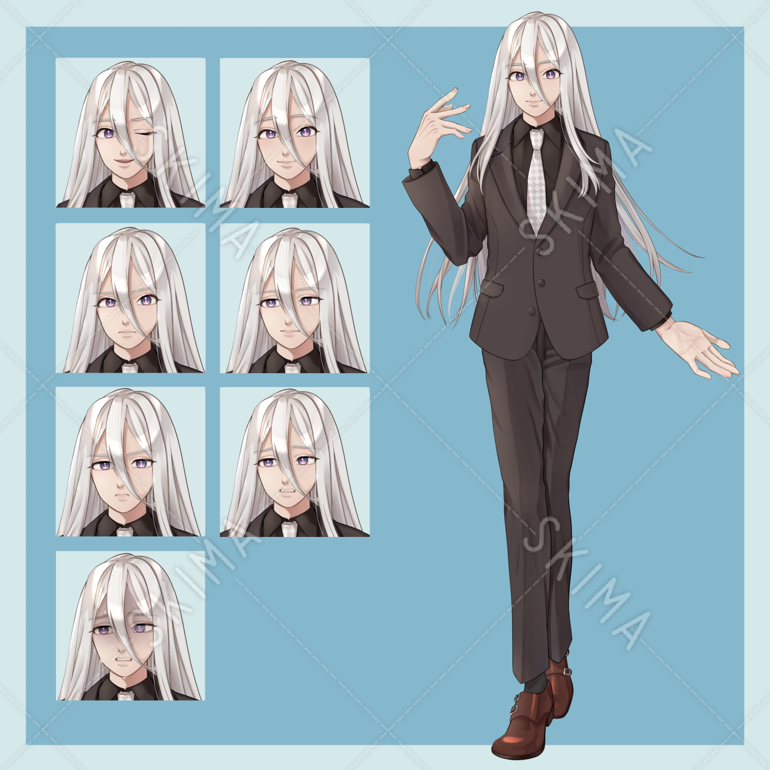 白髪 ロング イラスト