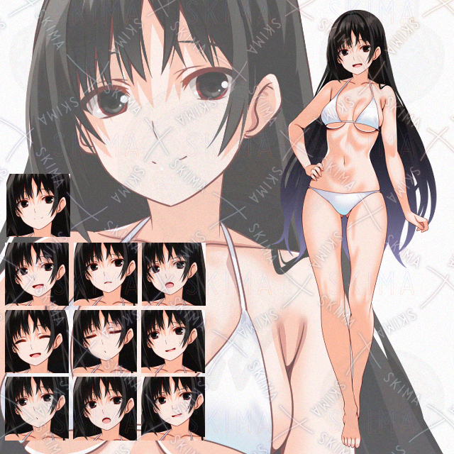 【表情10種】長髪白ビキニ少女