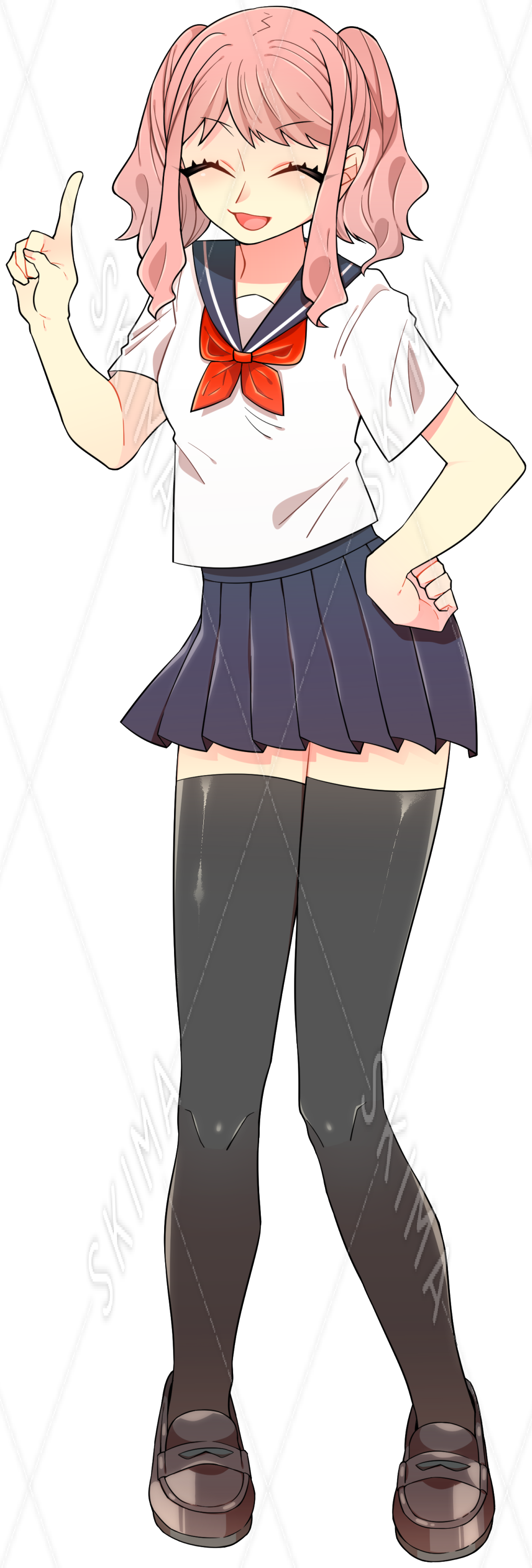 全身立ち絵】ピンク髪ツインテールの女子高生【表情差分10種