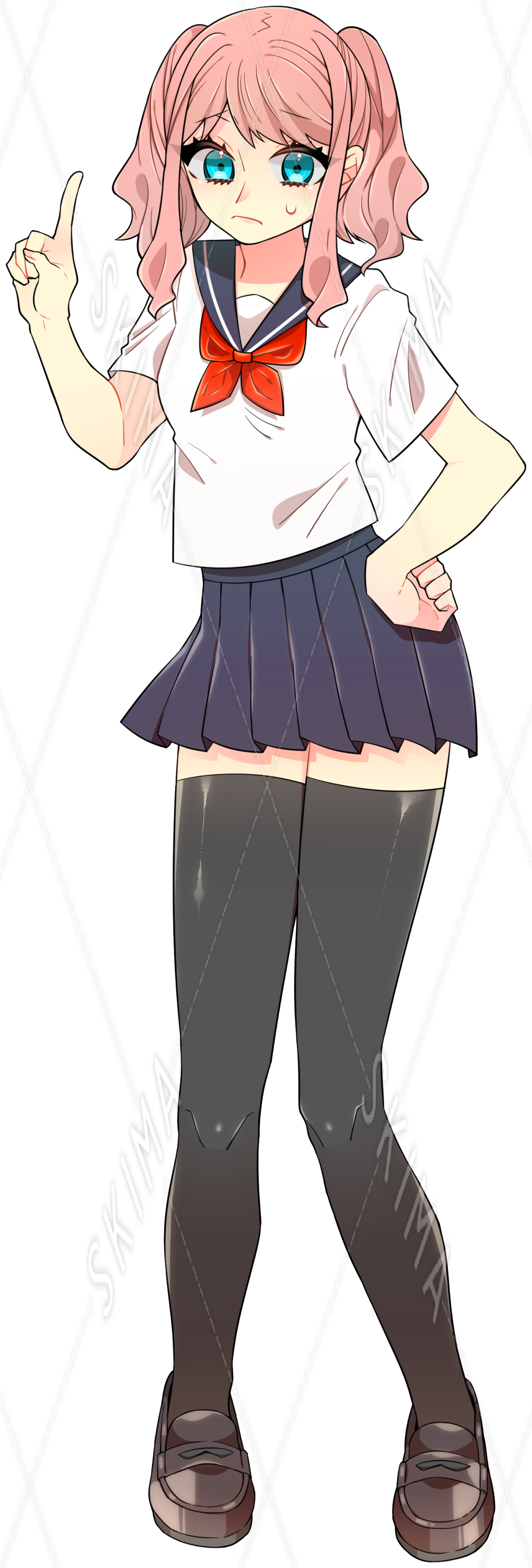 ゆるふわピンクツインテールの女の子立ち絵販売します 立ち絵素材_3（ピンク髪ツインテール女子高生全身、表情7種