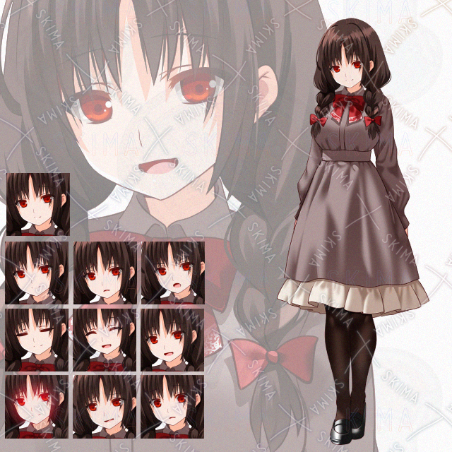 【表情１０種】おさげ少女