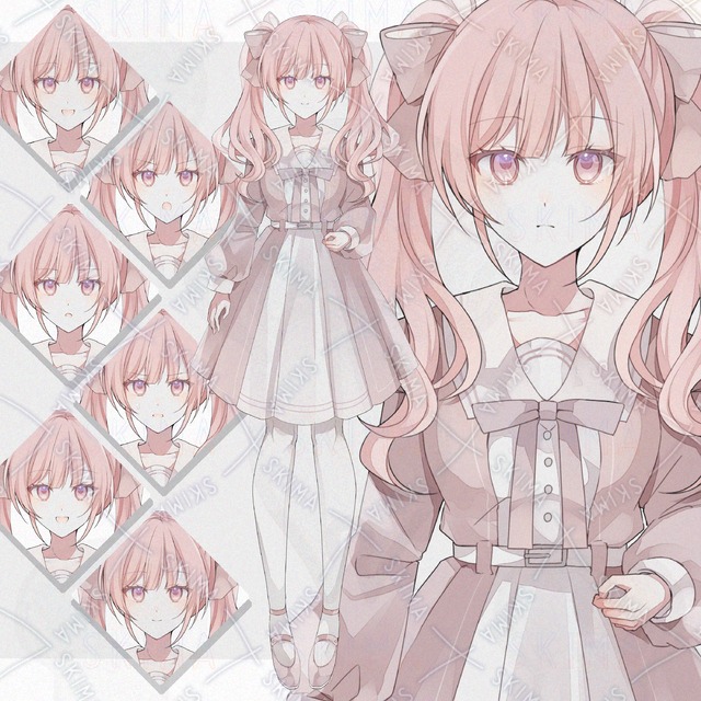 ピンクセーラーの女の子【表情差分6種】