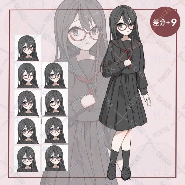 【表情差分9種】セーラーめがね女子