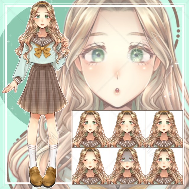 金髪のセーラー服の女の子【表情8種】