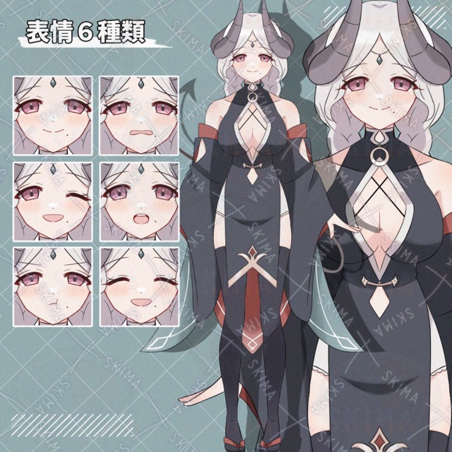 朱と緑の衣装の女の子【表情差分6種】