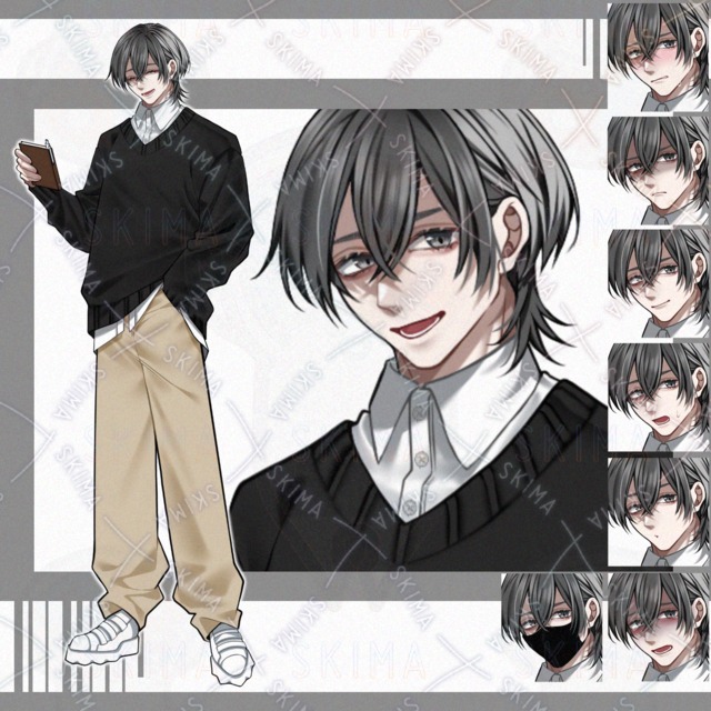 【立ち絵】黒髪/男の子【表情8種】