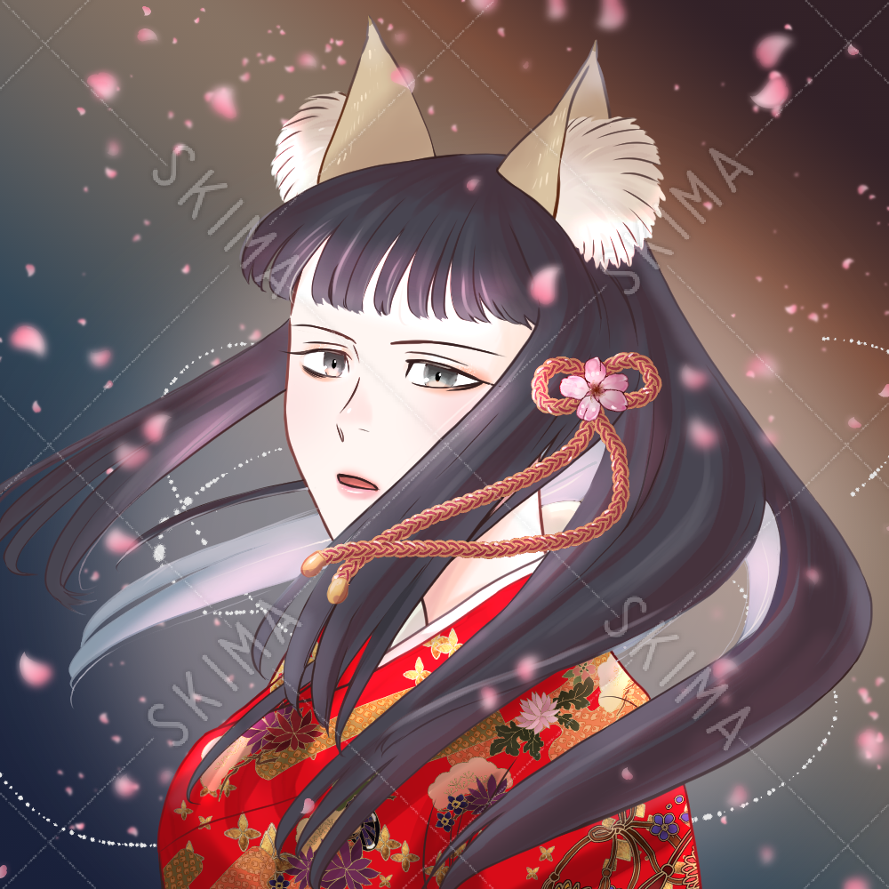 和装狐女子アイコン 夜桜 昼桜 背景なしの３種 スキマ スキルのオーダーメイドマーケット Skima