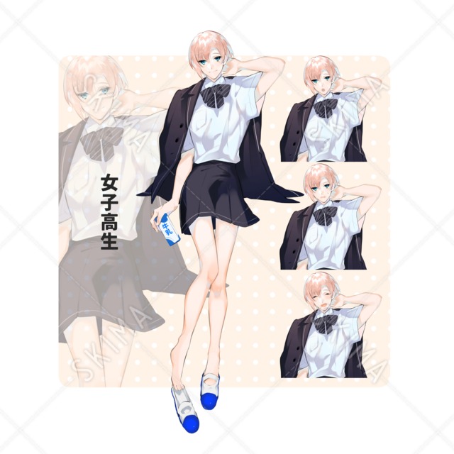 ピンク髪の素足女子高生【差分4種】