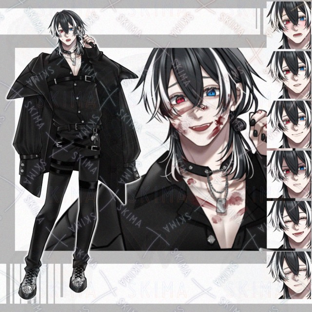 【立ち絵】白×黒髪/男性キャラ【表情8種】