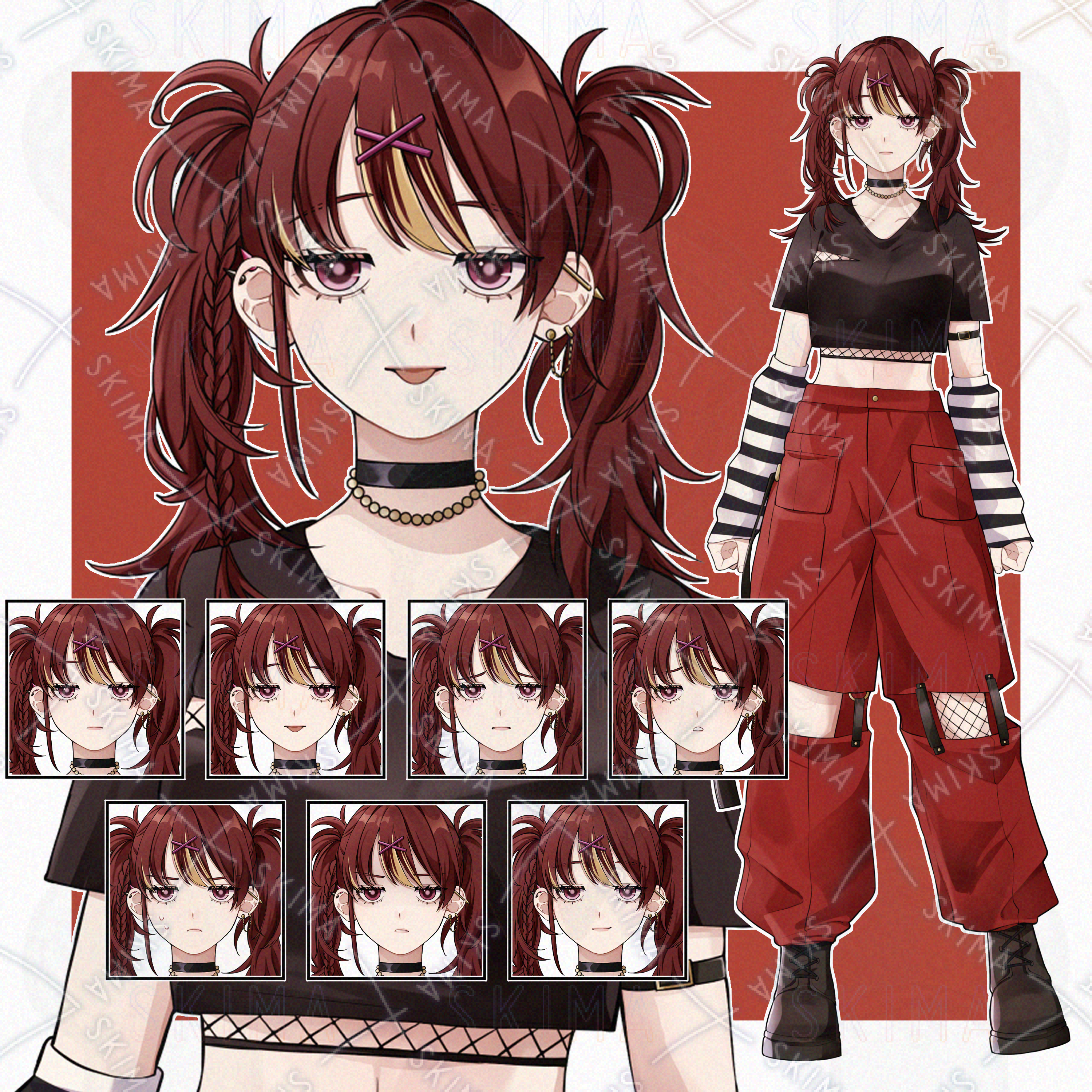 赤髪金色メッシュのロック系少女【立ち絵 表情7種類】 | SKIMA（スキマ）