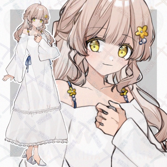白いワンピースの少女【全身立ち絵・表情7種 】