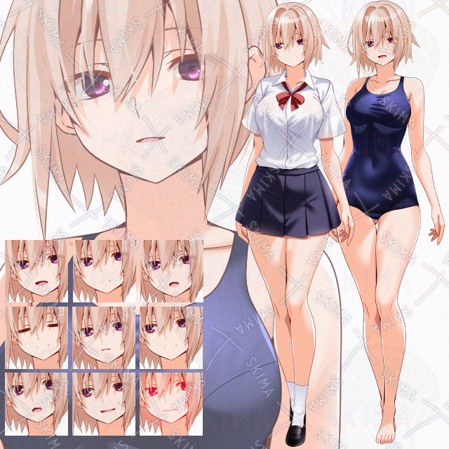 【表情９種】夏服差分ありスク水少女