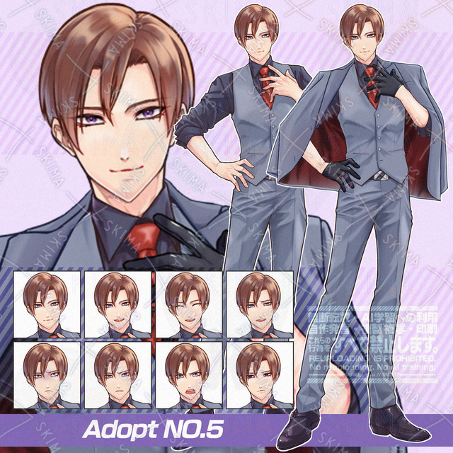 【表情8種＋小物2種】茶髪のジャケットを肩にかけたグレースーツの男性