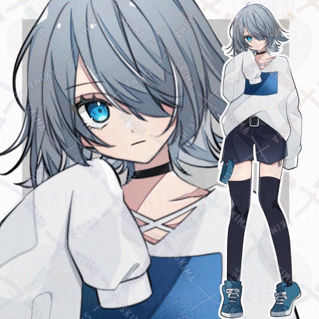 片目隠し・パンク風少女【全身立ち絵・表情7種 】