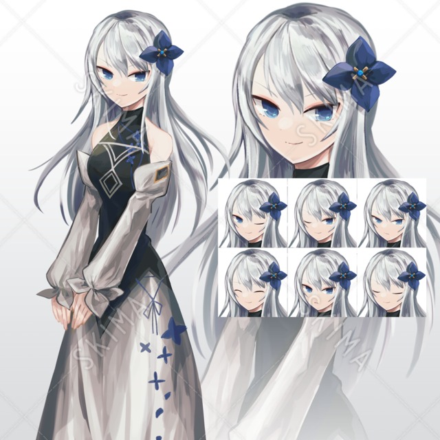 青い花の女の子(差分6種)