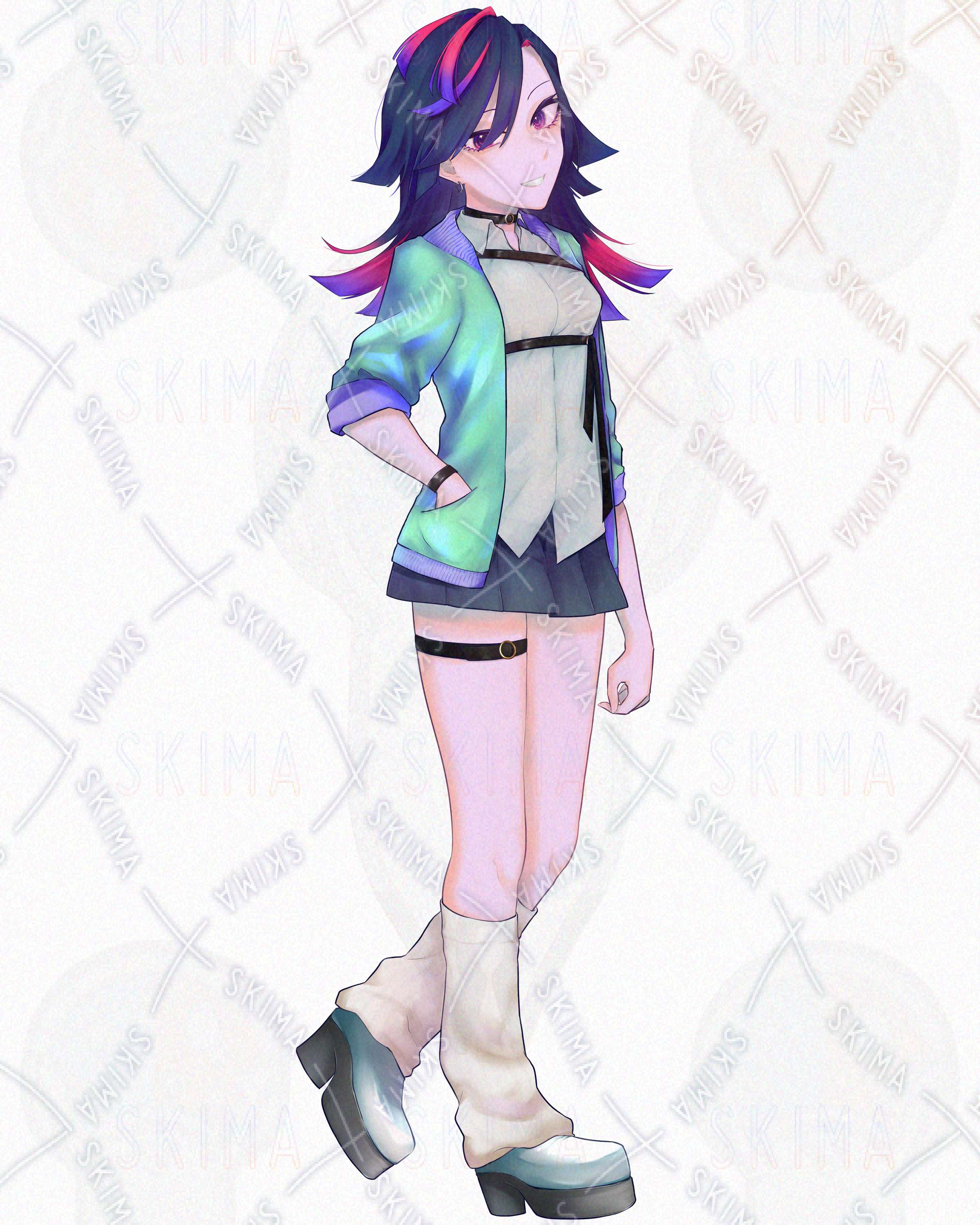 青い女性の絵 桜と雨🌸 Natsu Enoch - イラスト ART street (アートストリート)