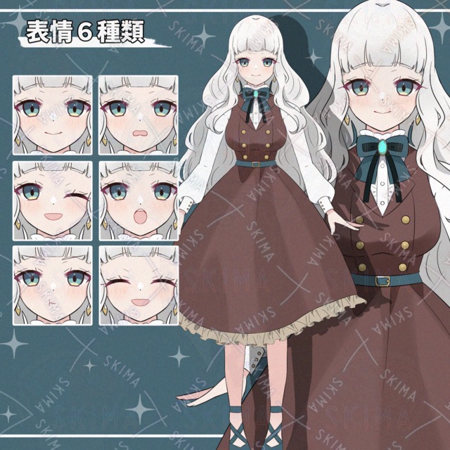 茶色のコートドレスを着た女の子【表情差分6種】