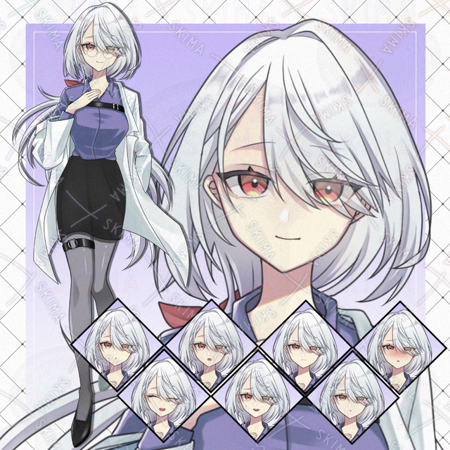 【表情差分8種+小物1種】白衣の女性