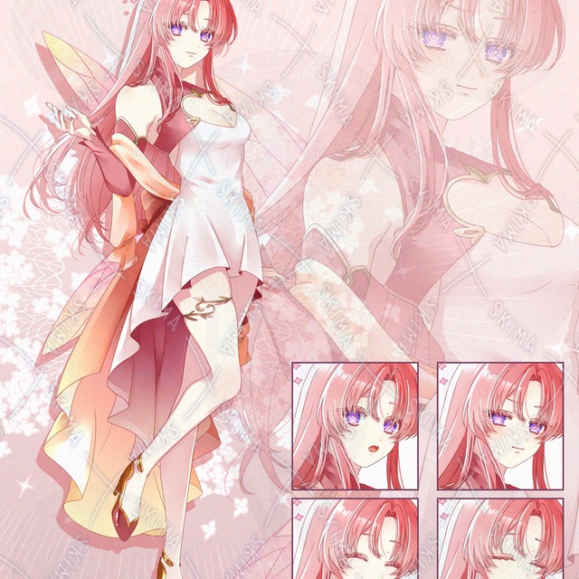 桃色の精霊さん（表情５種、羽・輪無し差分５枚）