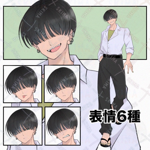 【表情6種】メカクレギザ歯男性