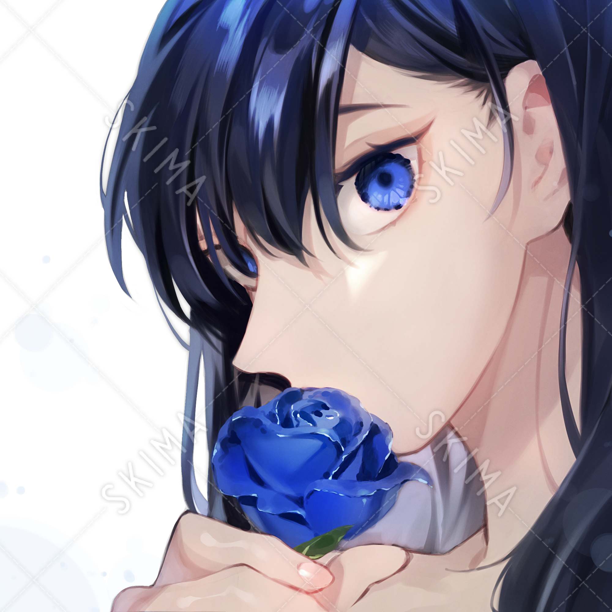 青バラを持つ黒髪の少女 アイコン スキマ スキルのオーダーメイドマーケット Skima