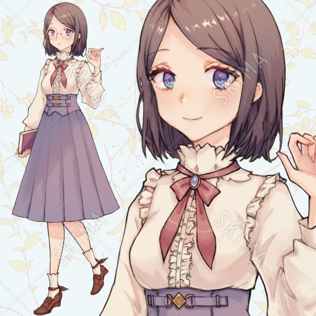 本を持った女の子(表情3種・眼鏡差分あり)