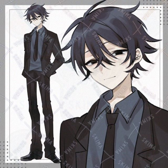 【表情差分8種】黒スーツの男性