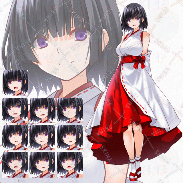 【表情10種】肩出し巫女和風少女