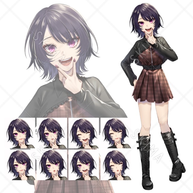 ネコ目ウルフヘアー女子【表情全9種】